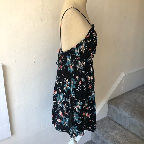Free People Jolene Black Floral Print Tie Back Ruffle Trim Mini Slip EUC Size XS - Picture 4 of 11